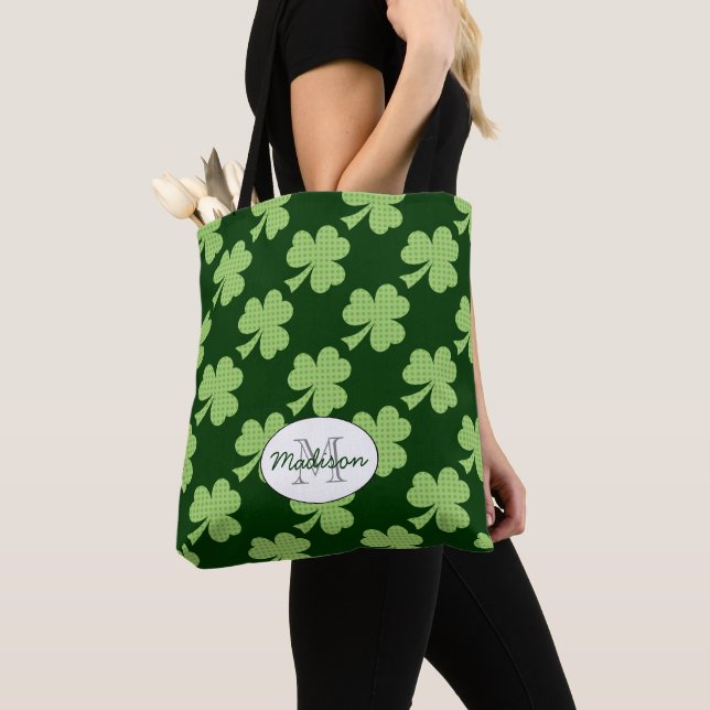 Bolso De Tela Shamrock Clover Polka hace Monograma del Día de Pa (Detalle)