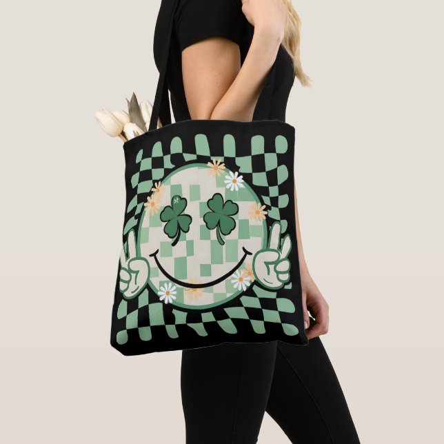 Bolso De Tela Shamrock Smile Face Funny Día de San Patricio (Detalle)