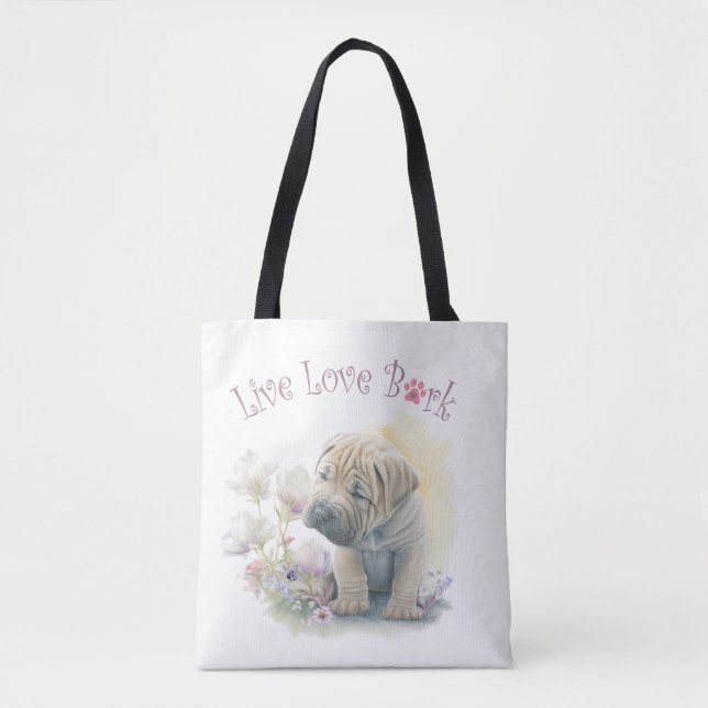 Bolso De Tela Shar-pei Dog Mom Floral (Anverso)