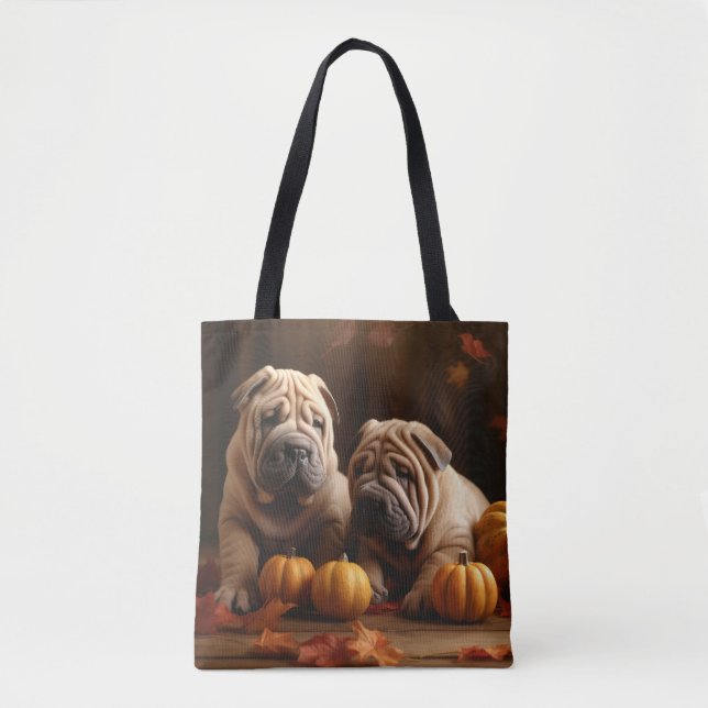 Bolso De Tela Shar Pei Puppy Calabaza deslumbrante de otoño (Anverso)