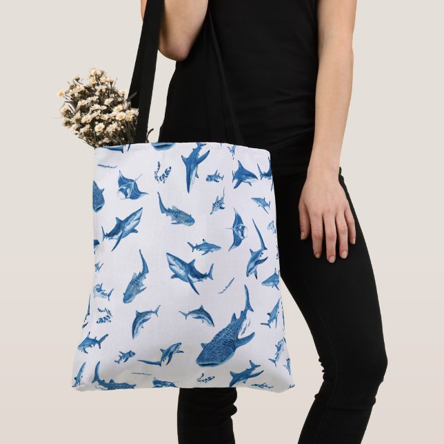 Bolso De Tela Sharks & Manta Rays｜Ocean Art Design (Detalle)