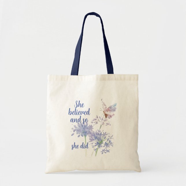 Bolso De Tela She believed and so Motivational Quote Butterfly (Frente)