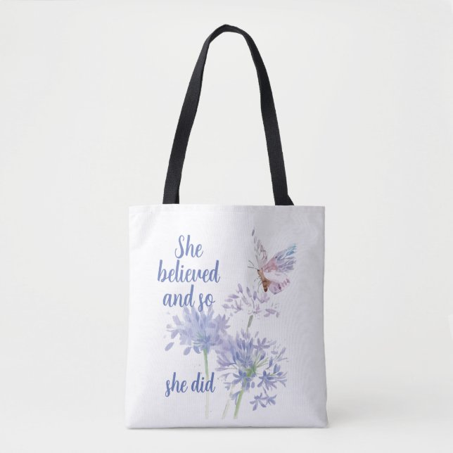 Bolso De Tela She believed and so Motivational Quote Butterfly (Anverso)