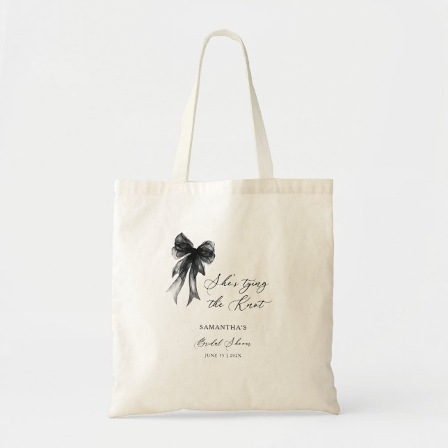 Bolso De Tela She’s Tying The Knot Black Bow Bridal Shower (Frente)
