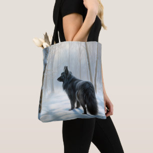 Bolso De Tela Sheepdog belga deja que nieva a Navidades