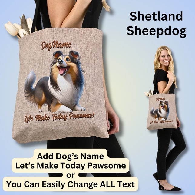 Bolso De Tela Sheepdog de Shetland - Añadir nombre de perro, cam (Subido por el creador)