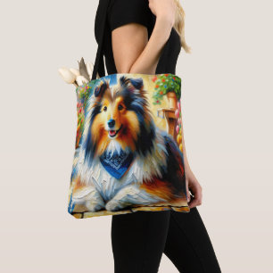 Bolso De Tela Sheepdog de Shetland en la escena del Jardín de la