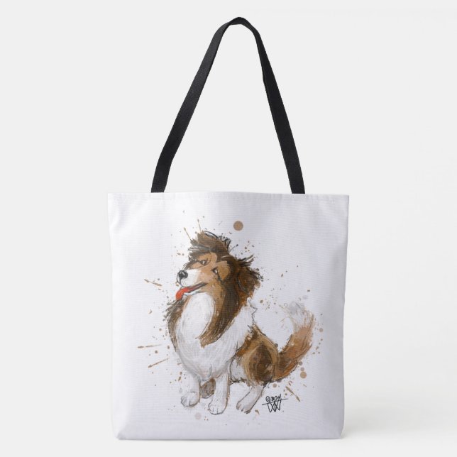 Bolso De Tela Sheldon el Sheltie (Anverso)