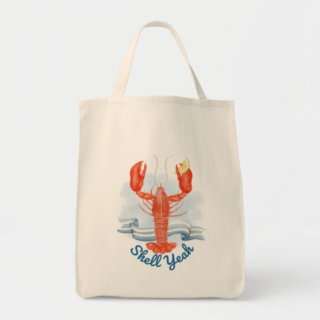 Bolso De Tela Shell Yeah Lobster / Coastal Beach Pun (Frente)