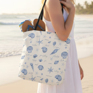 Bolso De Tela Shells Starfish Sun Fun Textos Blue ID918