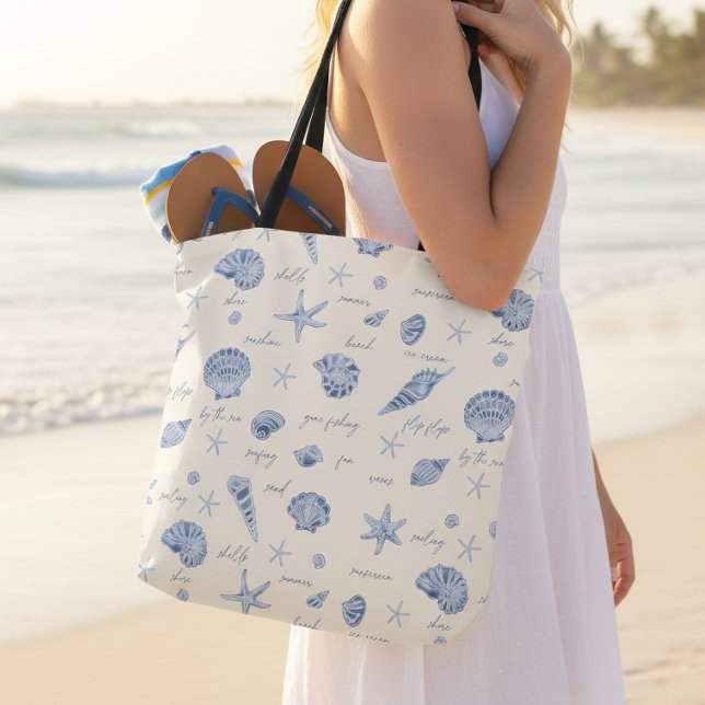 Bolso De Tela Shells Starfish Sun Fun Textos Blue ID918 (Subido por el creador)