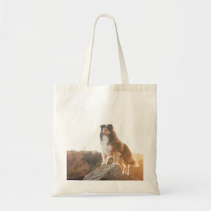 Bolso De Tela Sheltie en Cliff protectora escuchada al atardecer