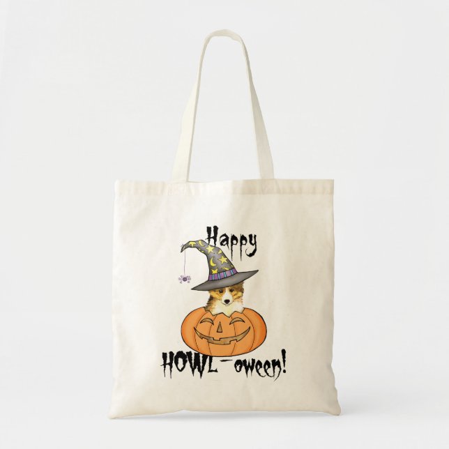 Bolso De Tela Sheltie Halloween (Frente)