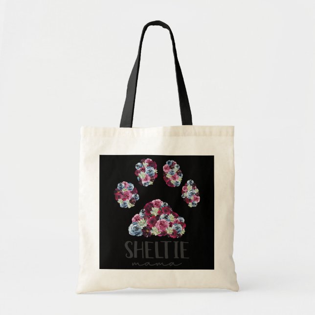 Bolso De Tela Sheltie Mama Floral Paw Shetland Sheepdog Mom (Frente)