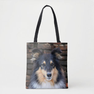 Bolso De Tela Sheltie tricolor hace frente