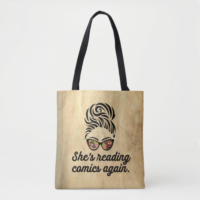 Bolso De Tela "She's Reading Comics Again" Tote Bag (Anverso)