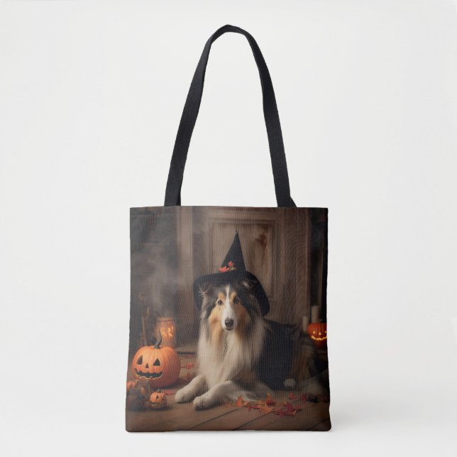 Bolso De Tela Shetland Sheepdog Pumpkins Halloween Scary (Anverso)