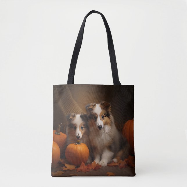 Bolso De Tela Shetland Sheepdog Puppy Autumn Delight Pumpkin (Anverso)