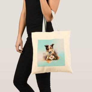 Bolso De Tela Shetland Sheepdog Puppy Mascota Flor acuática
