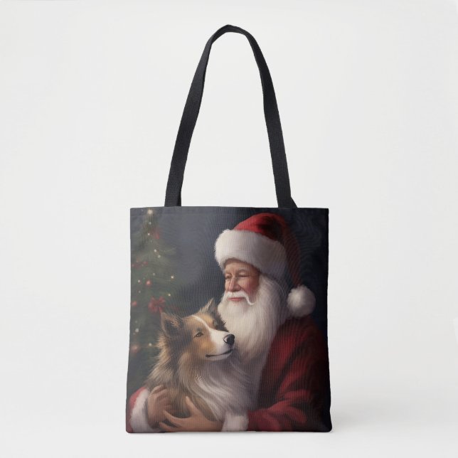 Bolso De Tela Shetland Sheepdog Santa Claus Navidades festivos (Anverso)