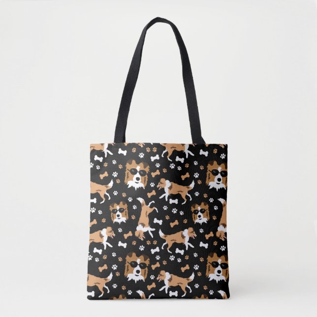Bolso De Tela Shetland Sheepdog Sheltie Mini Collie Tote Bag (Anverso)