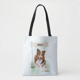 Bolso De Tela Shetland Sheepdog Watercolor Personalized Dog