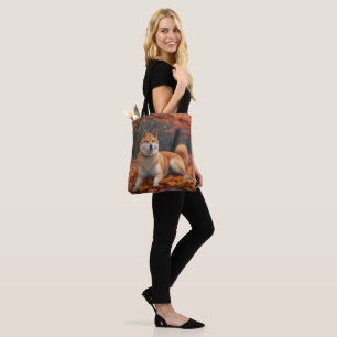 Bolso De Tela Shib Inu en hojas de otoño caídas inspira