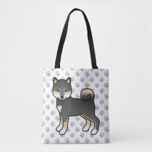 Bolso De Tela Shiba Inu de dibujos animados negro y fuego & pata
