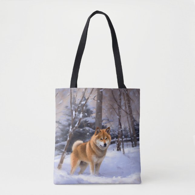 Bolso De Tela Shiba Inu deja que nieve Navidades (Anverso)