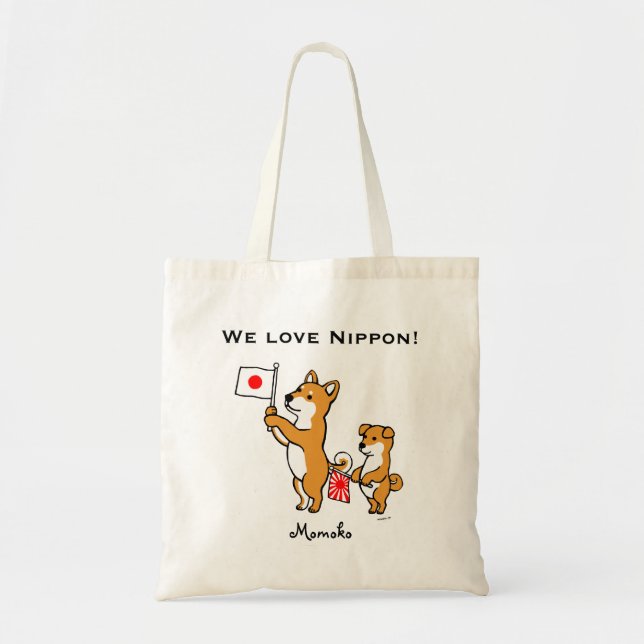 Bolso De Tela Shiba personalizado Inus y banderas japonesas (Frente)