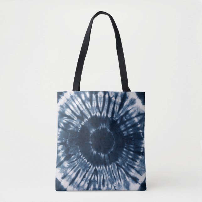 Bolso De Tela Shibori mano-teñido moderno de los azules añiles (Anverso)