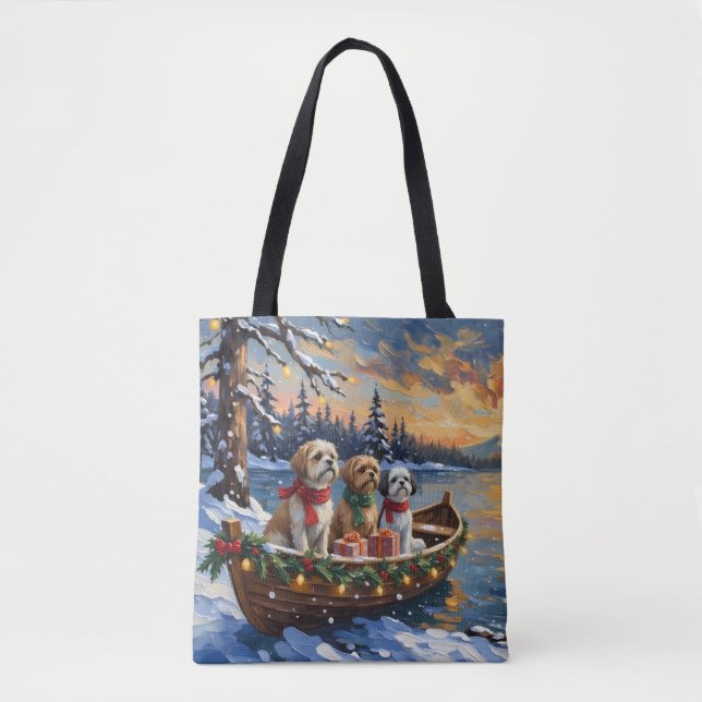 Bolso De Tela Shih Tzu Christmas Boat Holiday (Anverso)