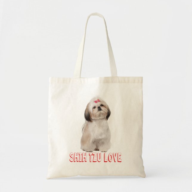 Bolso De Tela Shih Tzu Cuppy Perro amor Tote reutilizable (Frente)