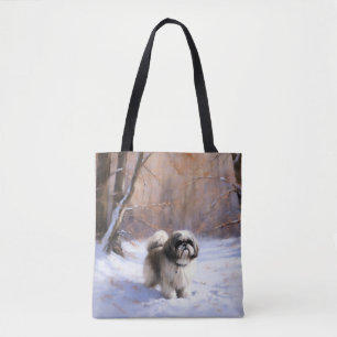Bolso De Tela Shih Tzu deja que nieve Navidades