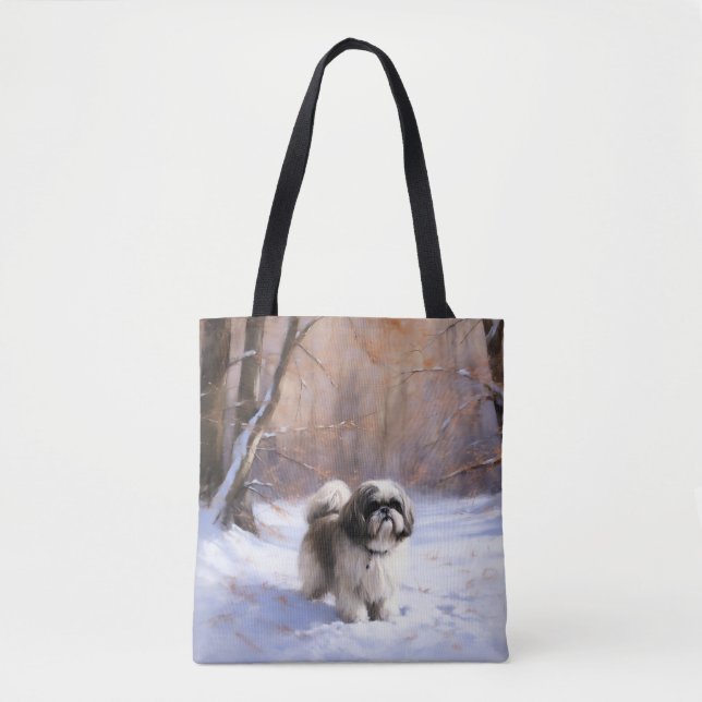 Bolso De Tela Shih Tzu deja que nieve Navidades (Anverso)