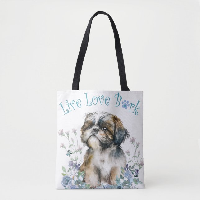 Bolso De Tela Shih Tzu Dog Mom Floral (Anverso)