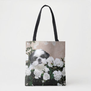 Bolso De Tela Shih Tzu en rosas