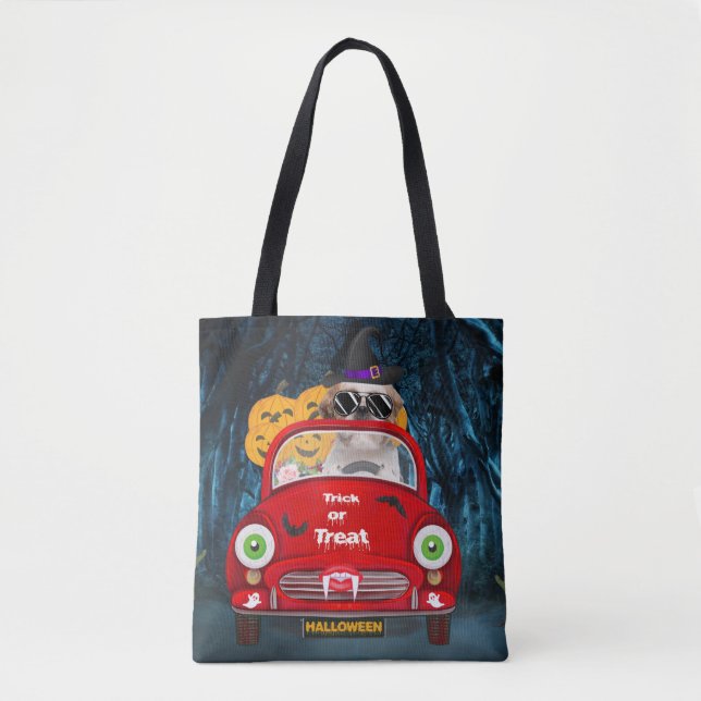 Bolso De Tela Shih Tzu Perro conduciendo coche asusta Halloween (Anverso)