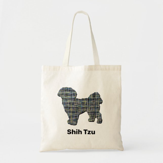 Bolso De Tela Shih Tzu Perro Silhouette Líneas de Cuadrícula Ama (Frente)