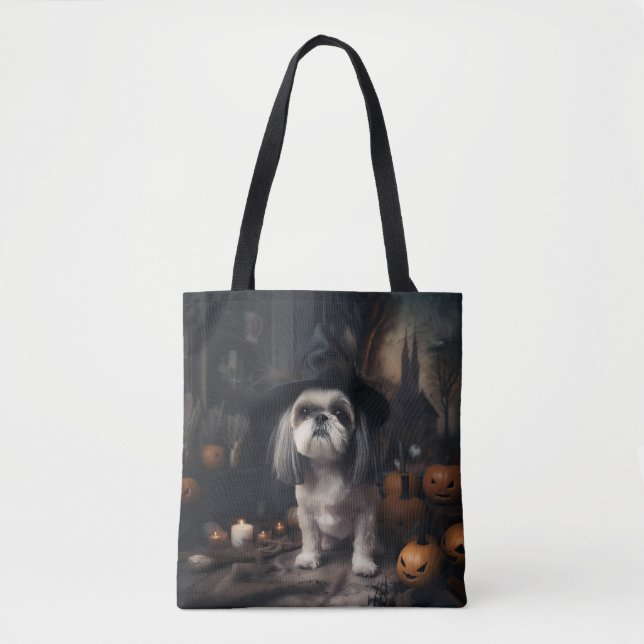 Bolso De Tela Shih Tzu Pumpkins Halloween Scary (Anverso)