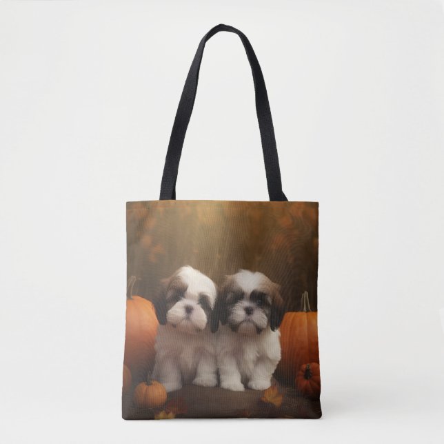 Bolso De Tela Shih Tzu Puppy Calabaza deslumbrante de otoño (Anverso)