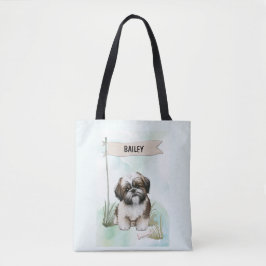 Bolso De Tela Shih Tzu Watercolor Personalized Dog