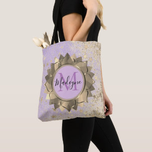 Bolso De Tela Shimmery Stars Gold Lotus Mandala Monograma