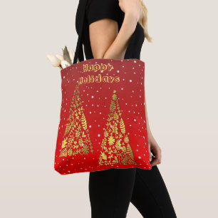 Bolso De Tela Shiny Golden Christmas Tree Holiday Tote Bag