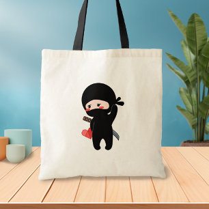 Bolso De Tela Shy Blushing Ninja Holding Origami Paper Heart