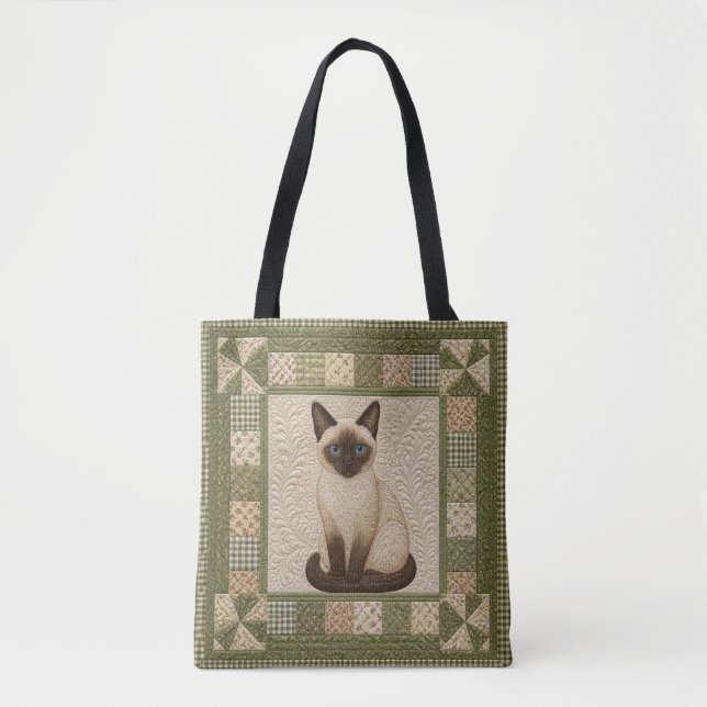 Bolso De Tela Siamese Cat Quilt Personalize (Anverso)