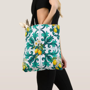 Bolso De Tela siciliano, verano, limón, mosaico, verde,
