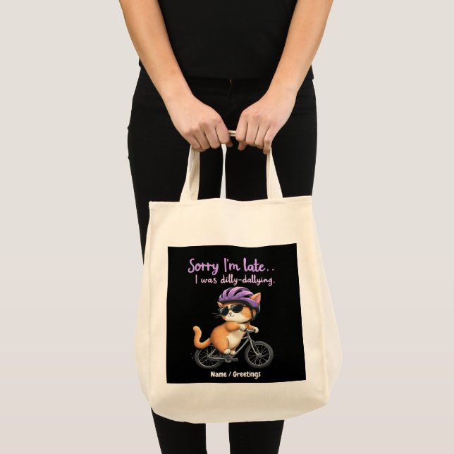 Bolso De Tela Siento llegar tarde, Dilly Dallying Witty Cat (Anverso (producto))