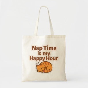 Bolso De Tela Siesta de Happy Hour – Tote de Gato Acogedor