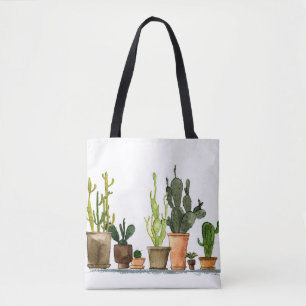 Bolso De Tela Siete cactus de acuarela verde dibujado a mano en